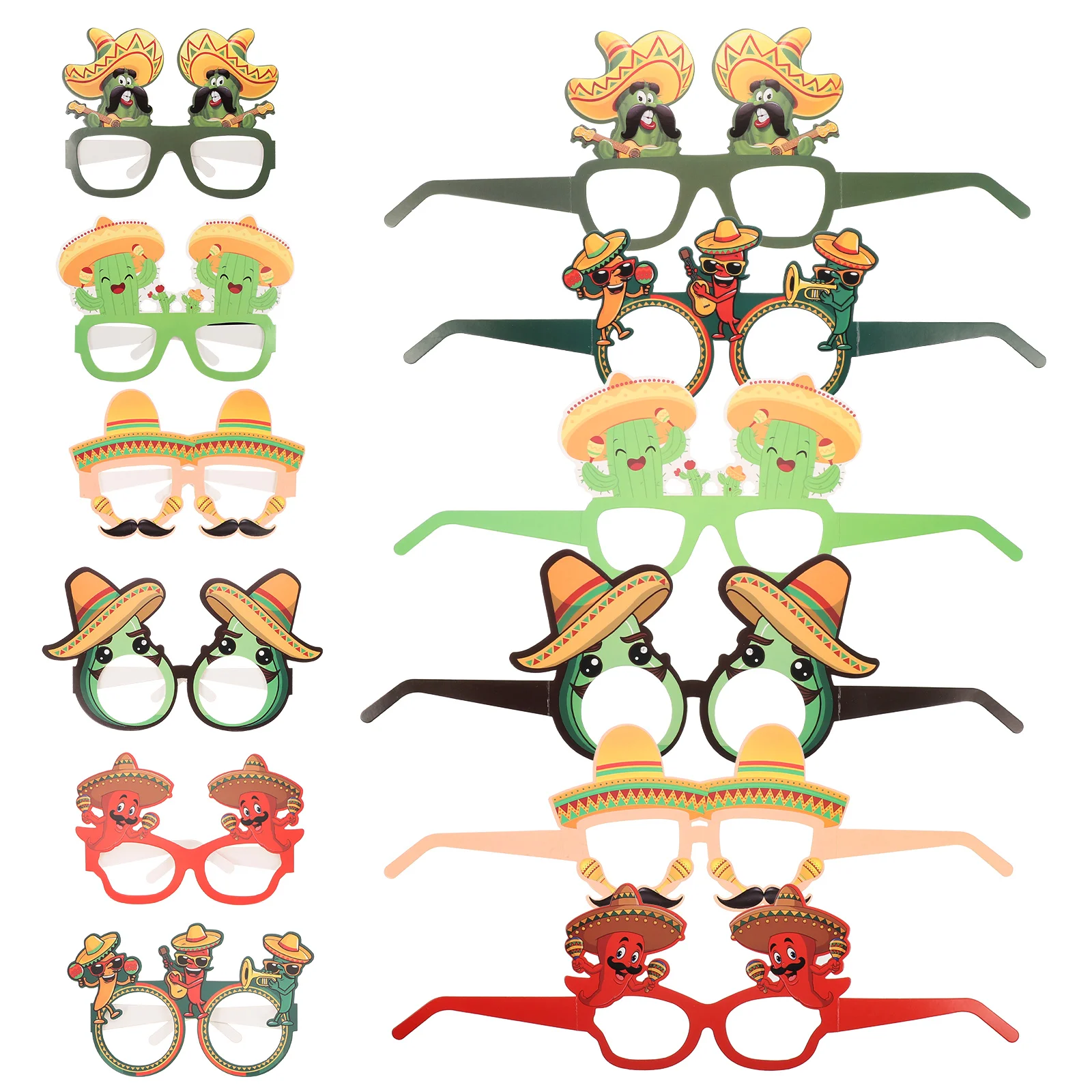 

12pcs Paper Eyeglasses Mexican Theme Decorated Frames for Party Supplies Carnival Costume Props Fiesta Glasses