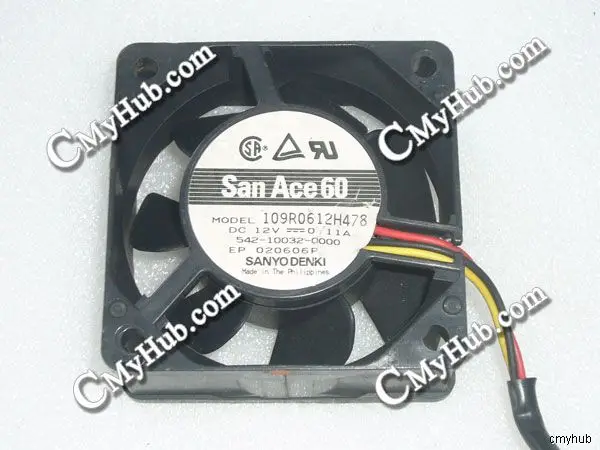 Для SANYO DENKI 109R0612H478 524-10032-0000 DC12V 0,11A 6025 6CM 60 мм 60X60X25 мм 3-контактный охлаждающий вентилятор