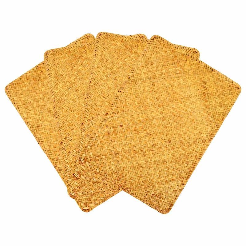 ●Pack of 4, Natural Seagrass Place MatHand-Woven Rectangular Rattan Placemats Straw Tea Cup Mat Potholder-ABFB