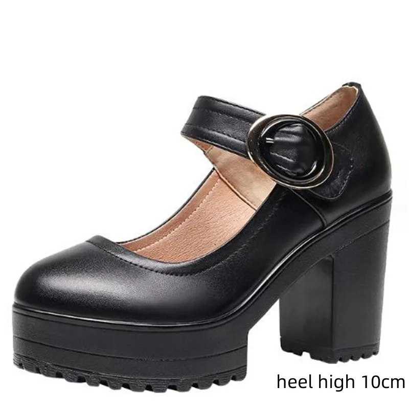 ZXRYXGS Premium Full Genuine Leather Model Runway Shoes Thick Heels 6/8 /10 Cm New 2024 Spring Women Pumps Black Small Plus Size