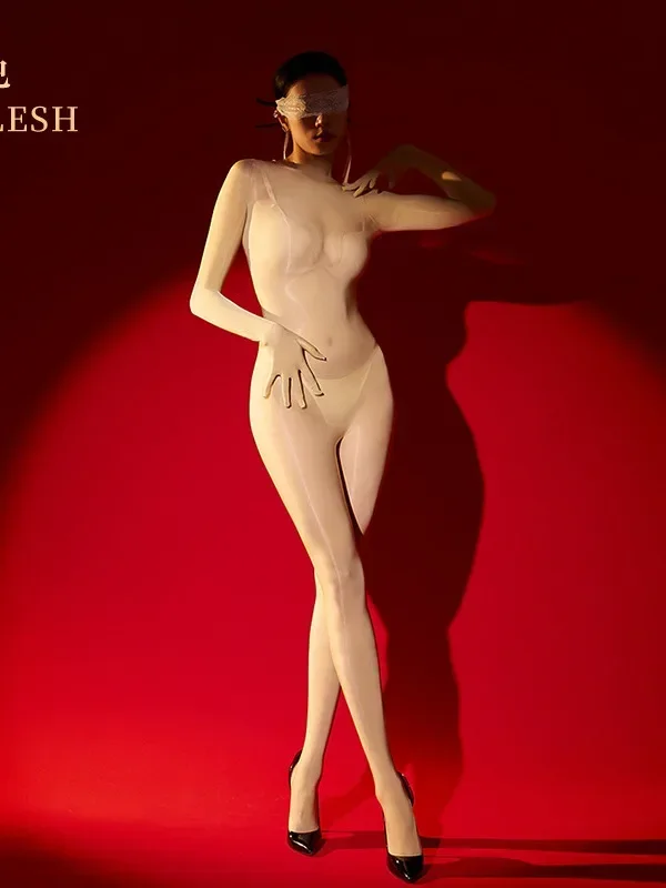 Solid color minimalist 8Dexotic seamless tight fit and wrapping sensation full body tight fit full body jumpsuit stockings