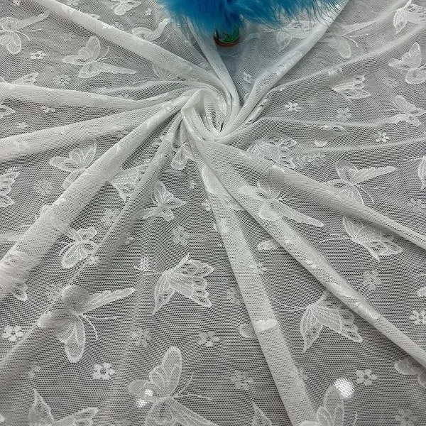 

New Black and White Elastic Butterfly Lace Soft Embroidery Lace Fabric Handmade Children's Skirt Socks Fashionable Design Fabric