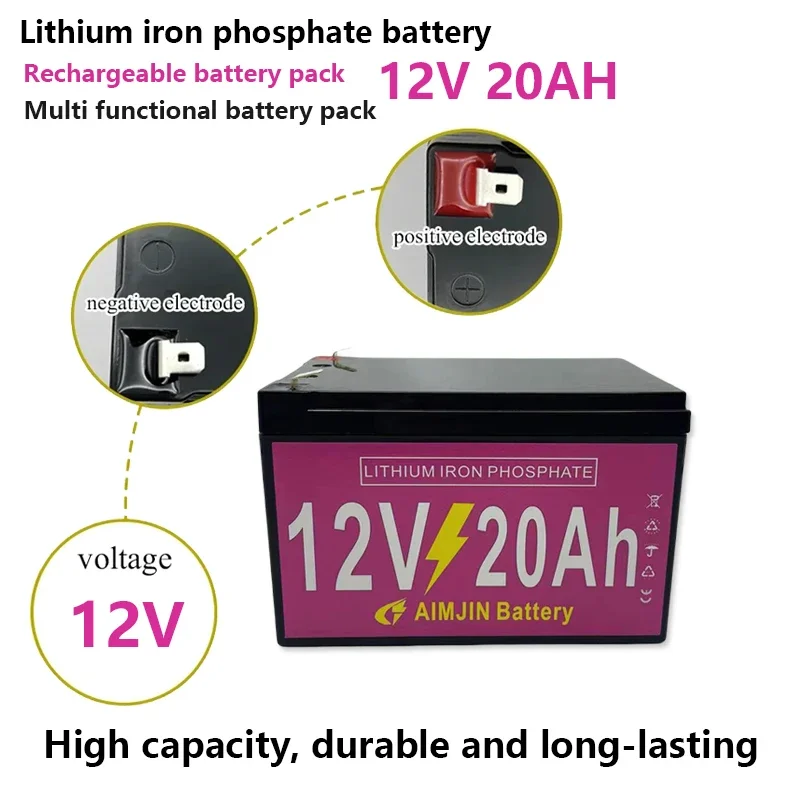 

12V 20Ah LiFePO4 Battery Pack Built-in BMS 20000mAh Lithium Iron Phosphate Battery for Solar Panel Kits, Pushchairs, Motorhomes,