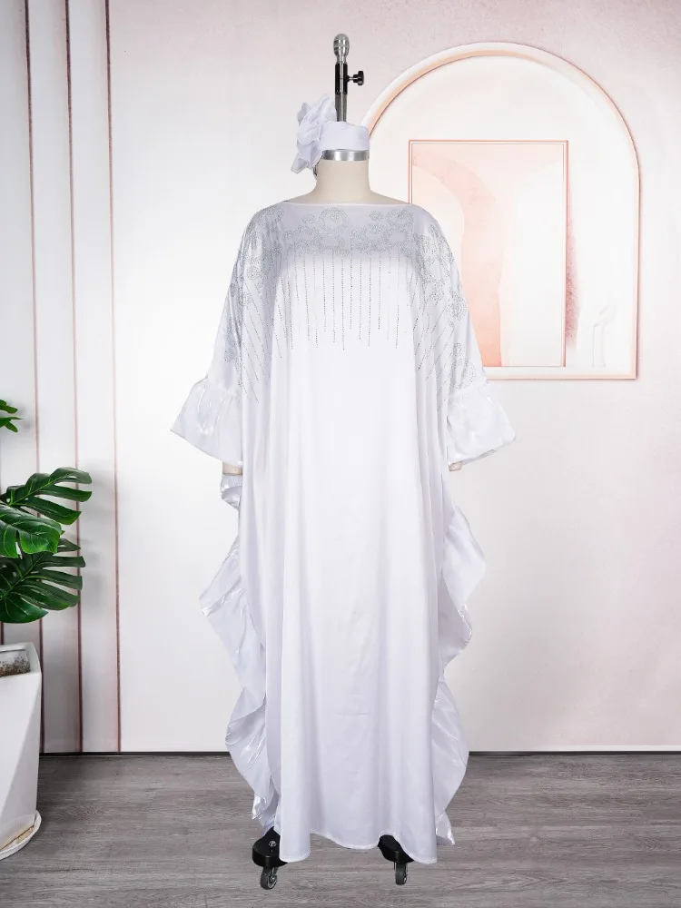 

Африканское белое кафтан больших размеров с вышивкой блестками и пышными рукавами, мусульманский халат, свадебное вечернее церковное платье Джеллаба для женщин