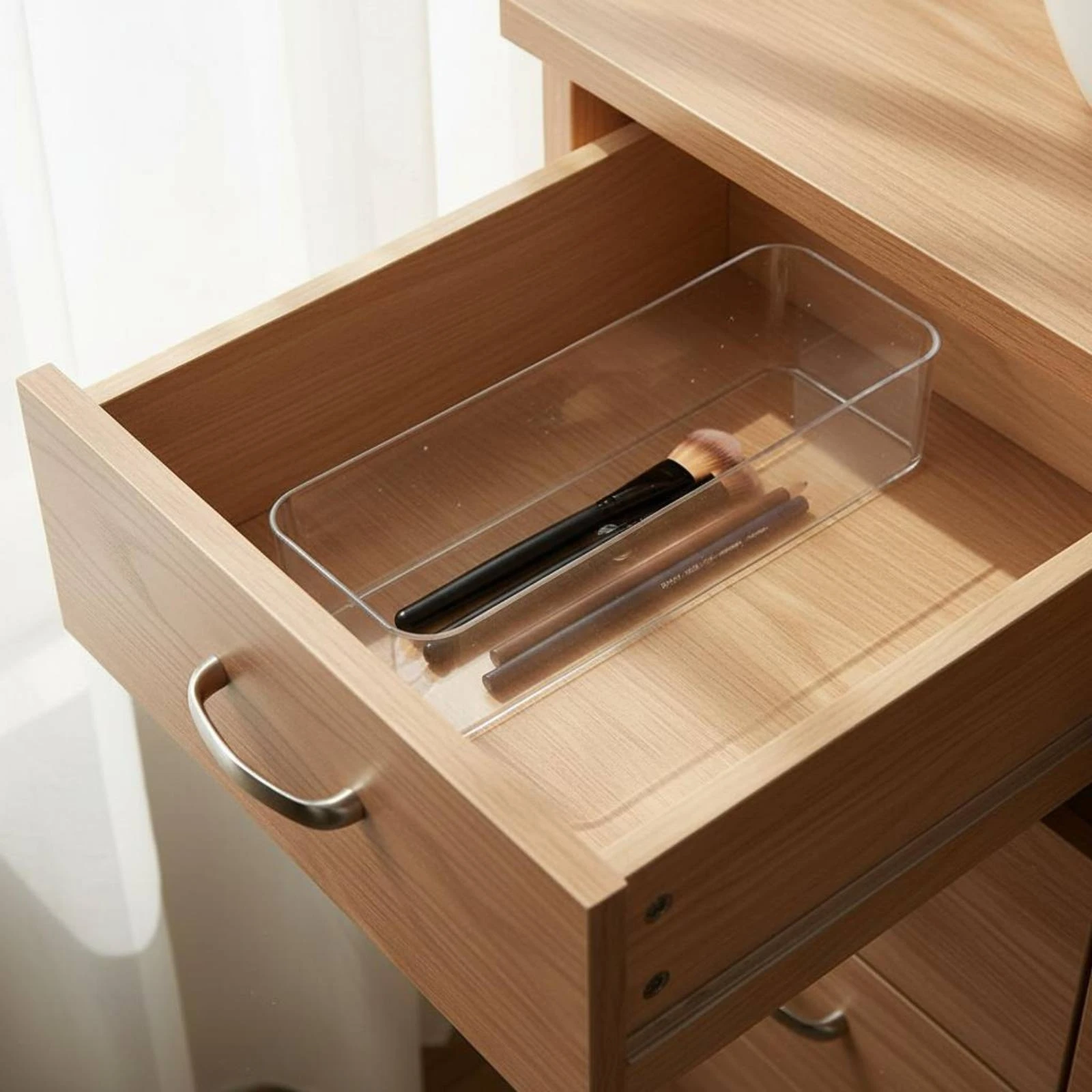 Cosmetic Storage Box Space Saving Clear Acrylic Organizer Makeup Organizer Bin Long-Lasting Vanity Storage Tray Non-Slip