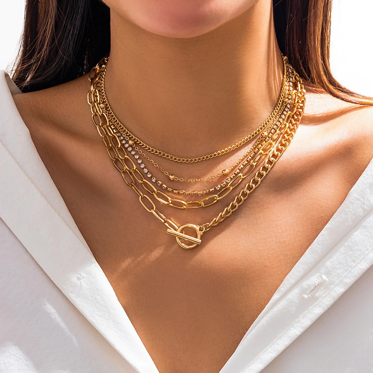 Salircon Bohemian mehr schicht ige Metall kette Schlüsselbein Halskette Trend exquisite Strass Halsreif Damen klassischen Freizeit schmuck