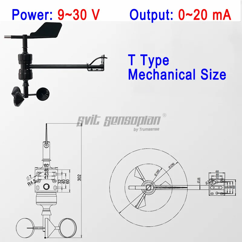 Trumsense STTWSWDI930020T Integrated Wind Speed and Direction Sensor 9 to 30V Power 0 to 20mA Output Satisfy CIMO Guide of WMO