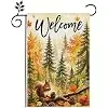 Welcome Garden Flag 12x18 Inch, Autumn Squirrel Forest Yard Flag, Fall Pinecone Maple Leaf Outdoor Porch Decoration, Seasona jjp