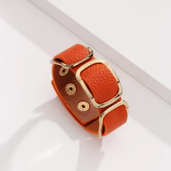 Kirykle High Quality Luxury Wrap Leather Bangle for Women 9 Color Charm Leather Bracelet Geometric Metal Accessorie Jewelry Gift