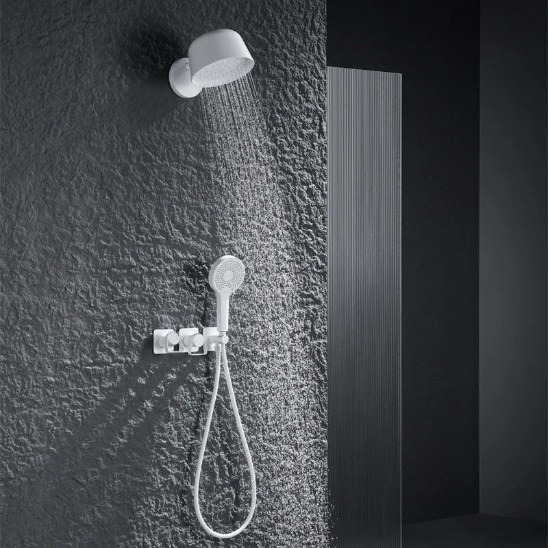 Creative Full Brass White Ceiling Light Minimalist Hotel Rain Shower Set Wall Mounted