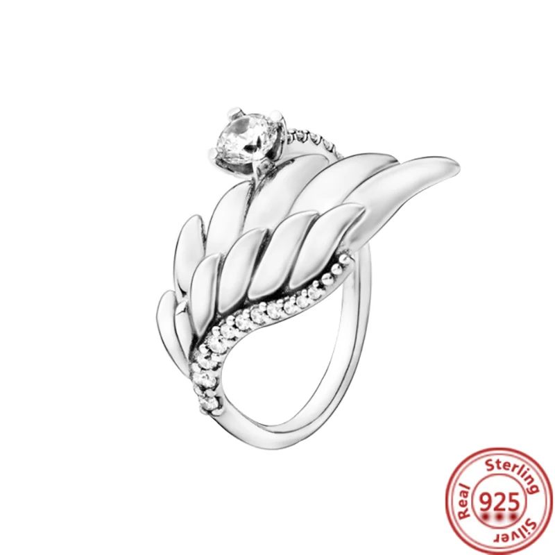 New Feathers Flowers Clear Zircon Sparkling Pantaro Charms Ring Women Europe 925 Sterling Silver Original Fine Jewelry Wholesale