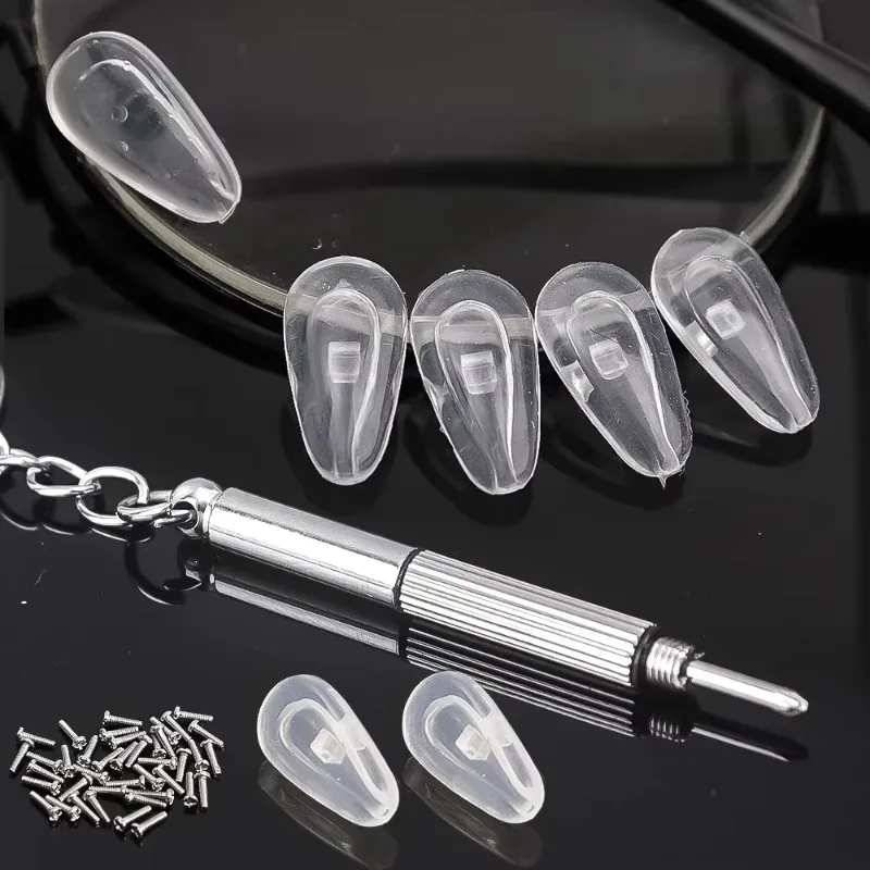 20sets Eyeglasses Nose Pads with Screwdriver Soft Silicone Air Chamber Glasses Anti-slip Nose Pad Replacement Repair Tools