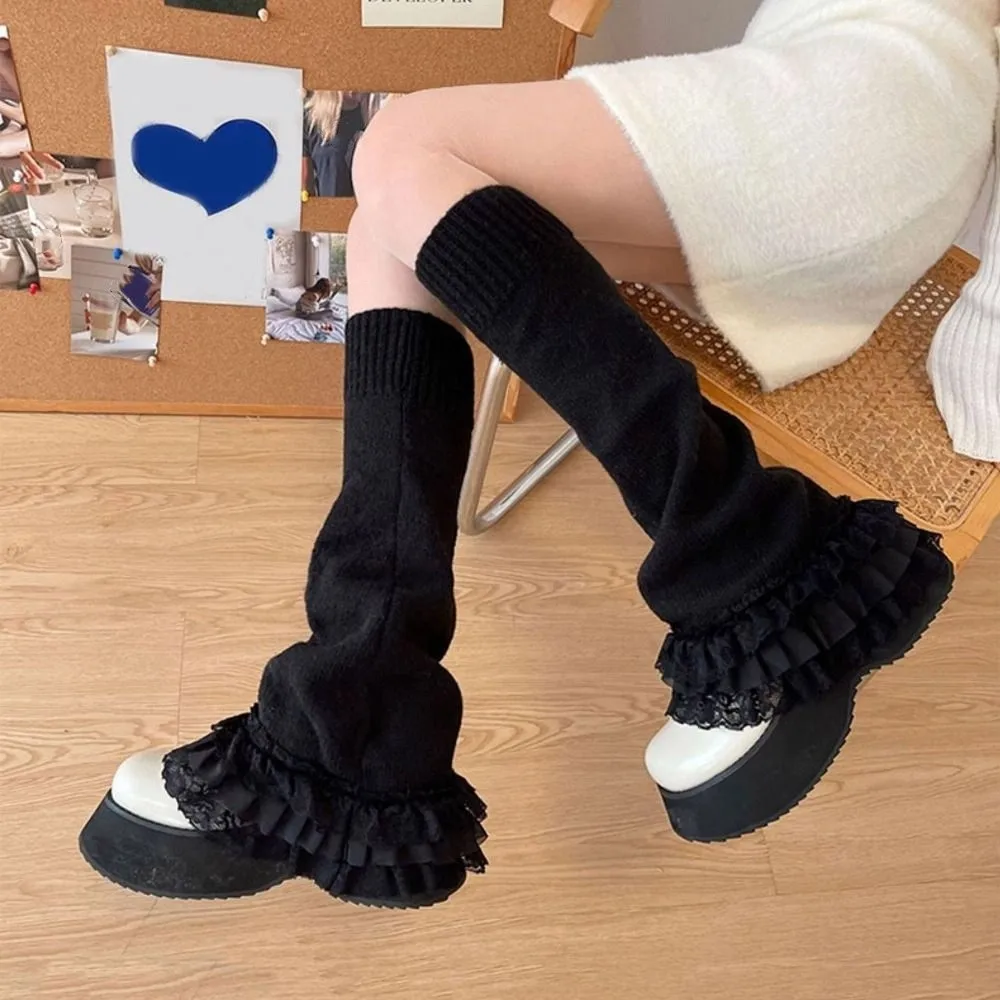 

Kawaii Ballet Style Lace Leg Warmers JK Y2k Lolita Boots Cover Sweet Pile Socks Knee High Girls Stockings Autumn/Winter