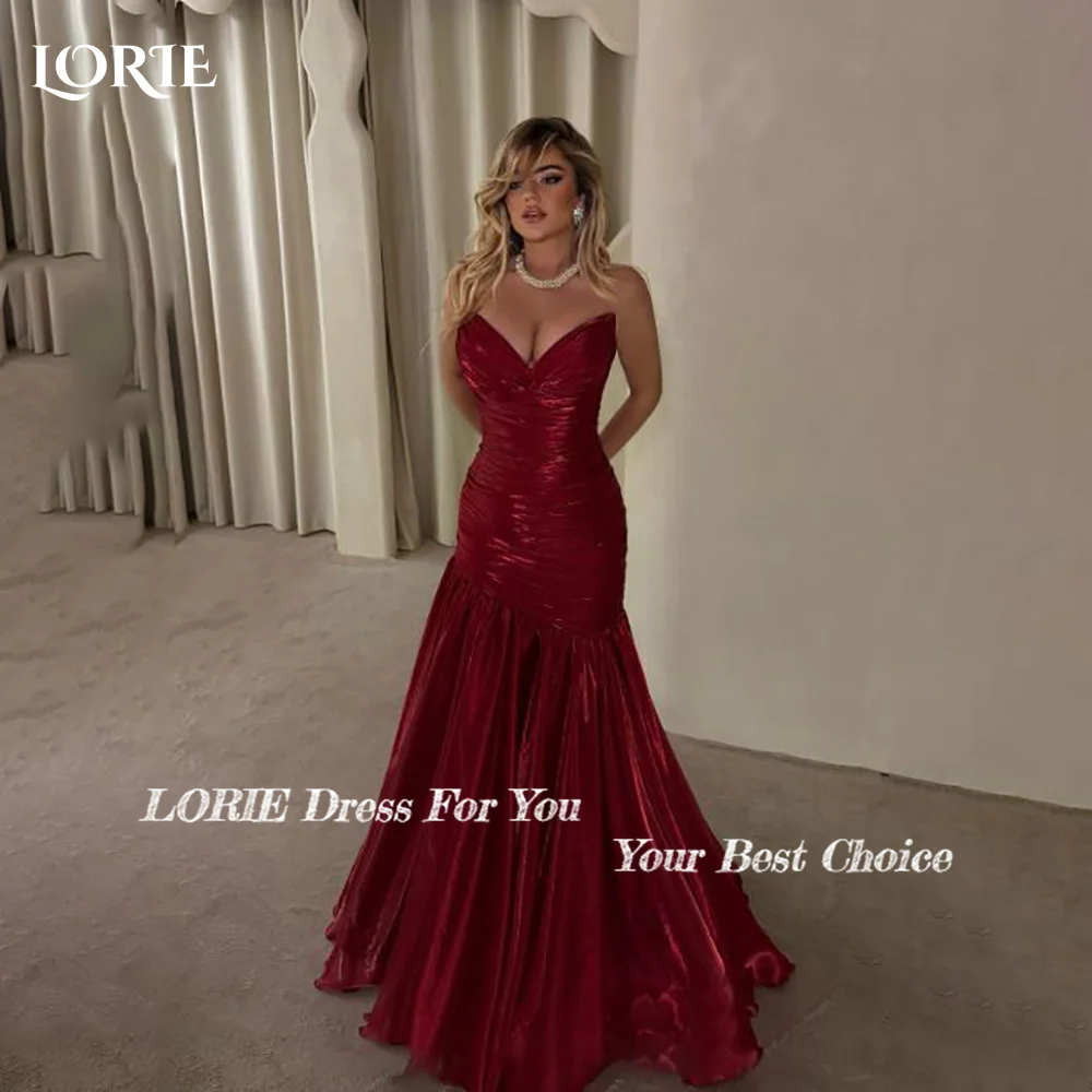 

LORIE Shiny Mermaid Evening Dresses Elegant Strapless Pleats Backless A-Line Arabia Prom Gown Ruffle Party Dresses Customized
