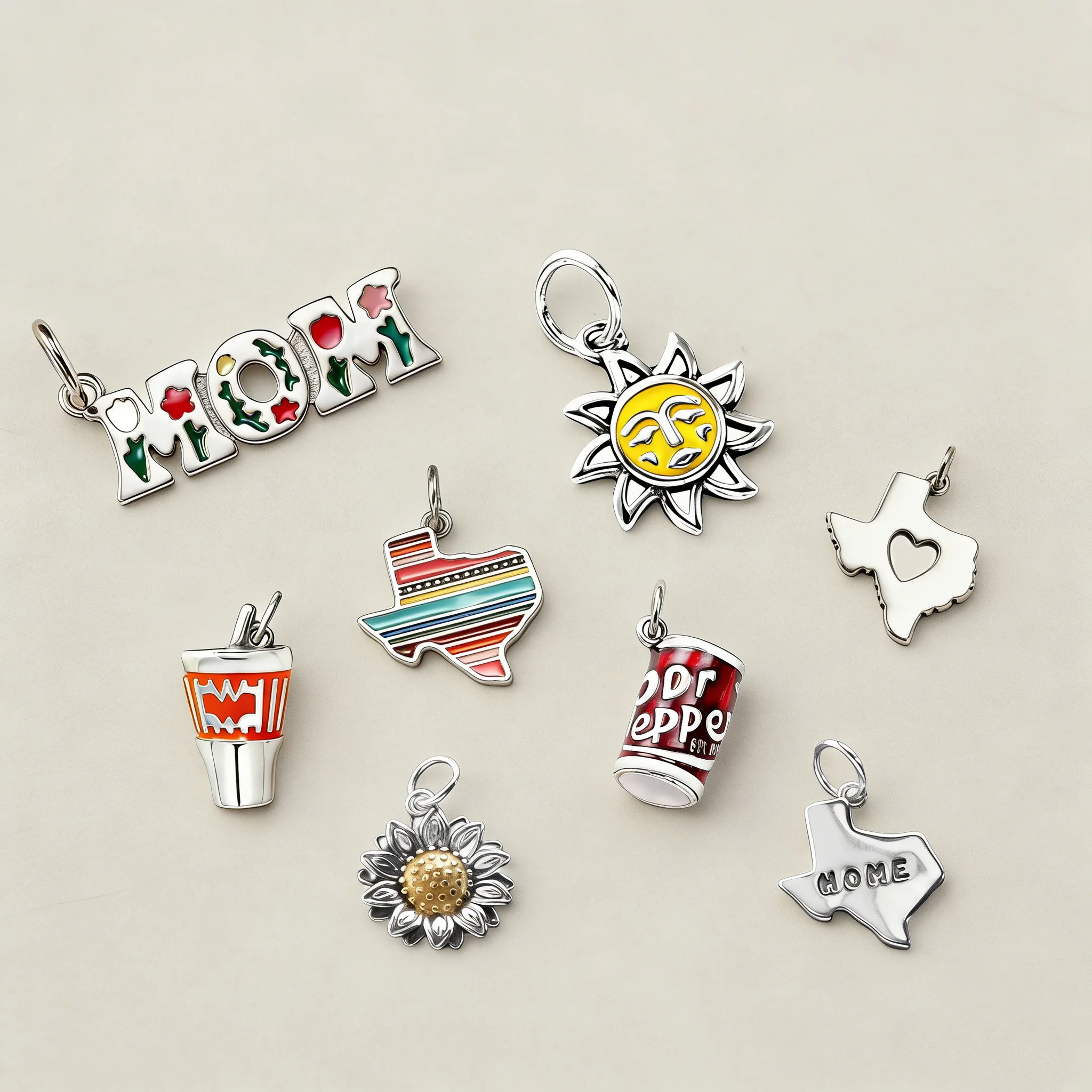 925 Sterling Silver Charms for Bracelet Texas Sunflower Mom Drink Cup Enamel Pendant DIY Jewelry Making Gift for Mother