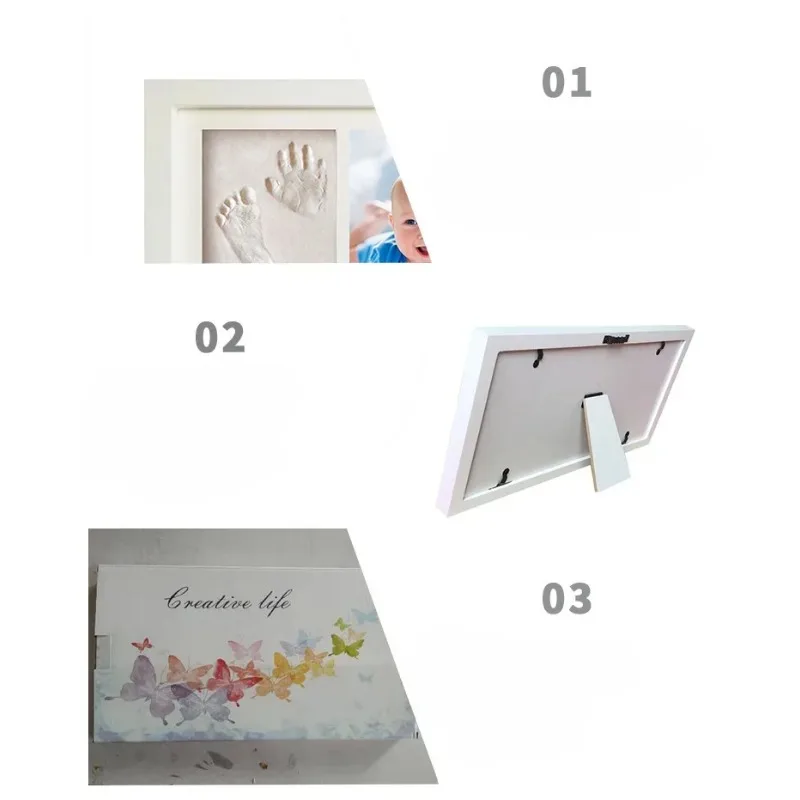 Baby Handprint Souvenir Gift Wooden Picture Frame Baby Hand and Foot Print Clay Picture Frame