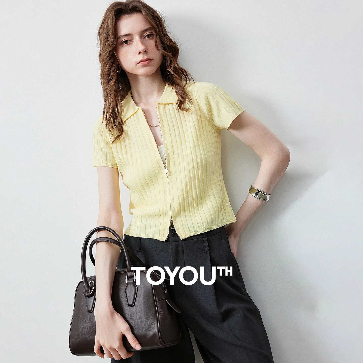 Women's Summer Acrylic Zipper Pullover Top