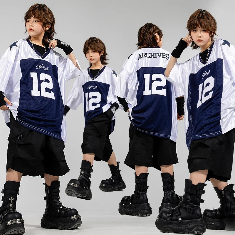 

Children Street Dance Costumes Jazz Performance Outfit Oversize Dance Top T-Shirt Black Shorts Boys Hip Hop Dance Clothing 2504