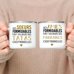 Tazza smaltata stampata francese sorella amici bere tazze da caffè al latte annuncio di gravidanza tazze Idea regali per Tata maraine Mamies