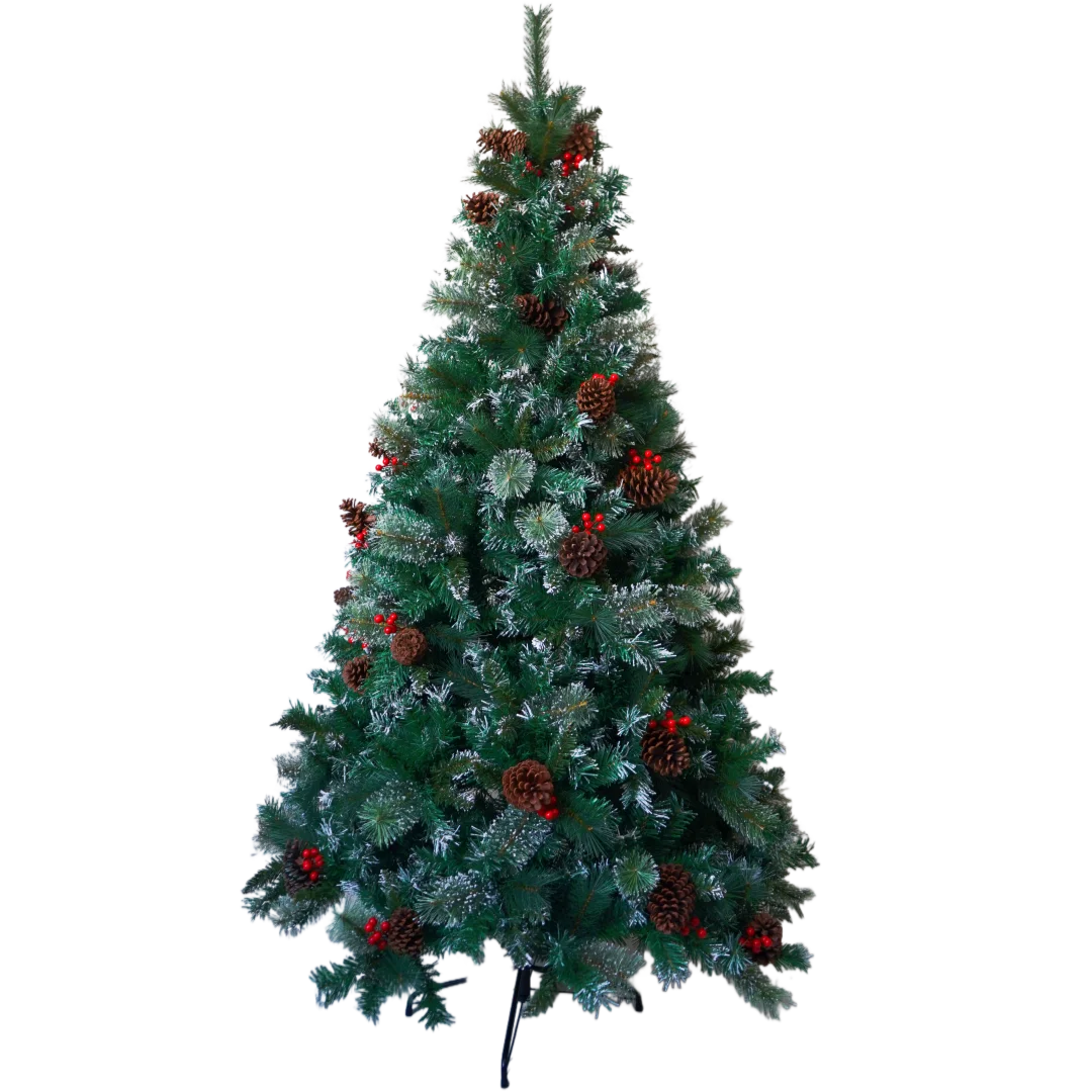 

180cm Best artificial christmas trees 6ft Pre-Lit Artificial Spruce Christmas Tree with Large Pinecones, Red Berries