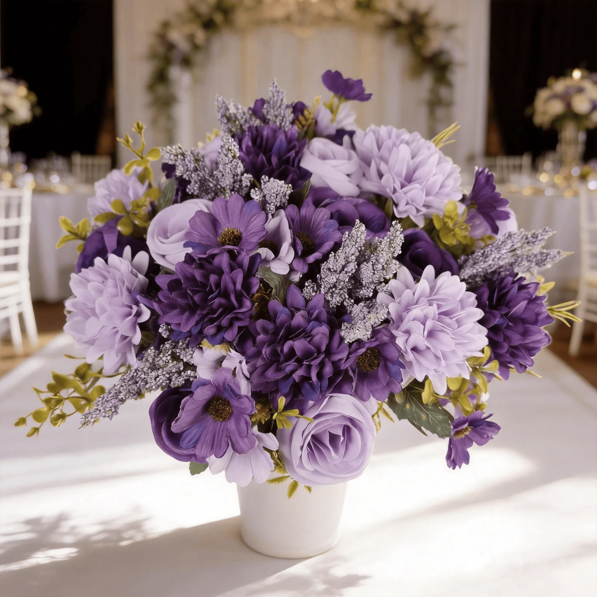 7 Zweige Künstlicher Blumenstrauß, Kunstrosen, Gänseblümchen, Chrysanthemen für Hochzeit, Heimdekoration, Tischdekoration, Partydekoration – Detail 1