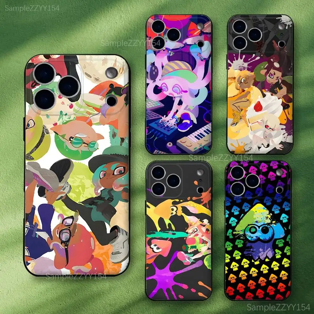

S-SplatoonS Game Phone Case For iPhone 17,16,15,14,13,12,Pro,Max,Plus,E,SE4,Air,Mini Black Soft Funda