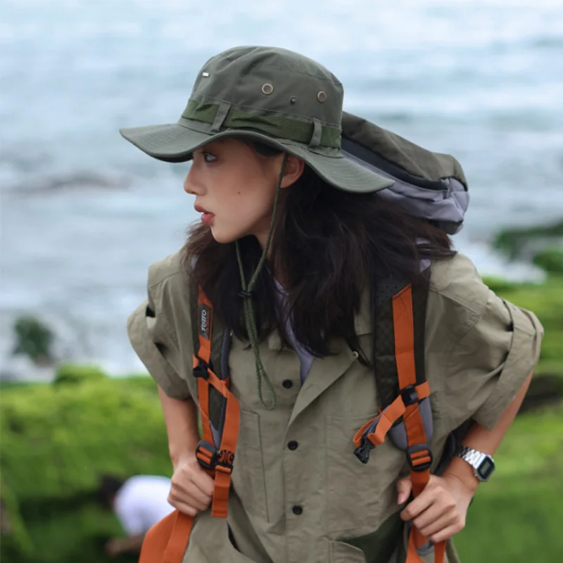 

Summer Army Green Outdoor Women Bucket Hat Hiking Travel Camping