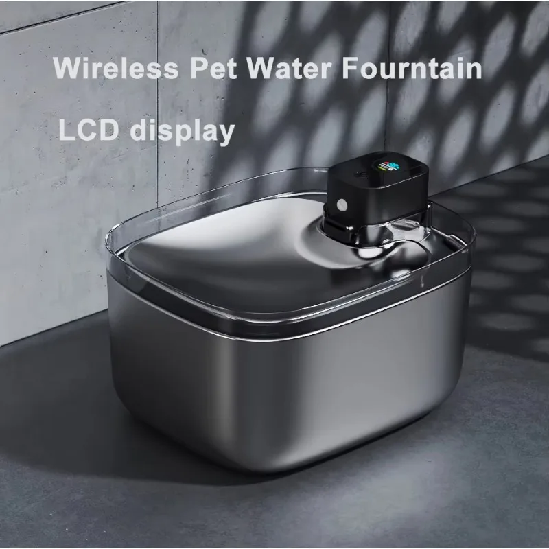 Water Fountain Cat 5.5L IP67 LCD Display Wireless Stainless Steel Pet Water Dispenser
