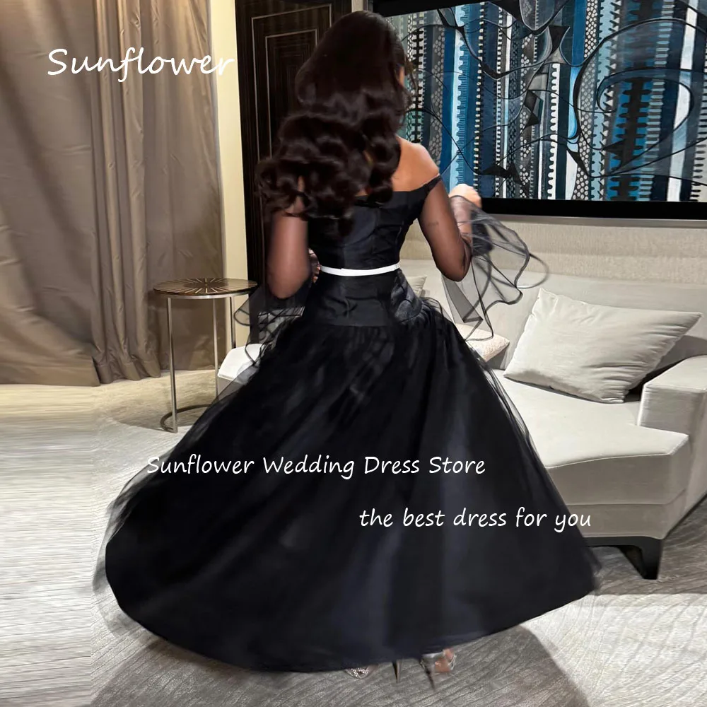 Sunflower Simple Black Boat Neck Appliques A-LINE 2024 Slim SatinOcassion Gown Ankle-Length Formal Evening Dress Party Dress