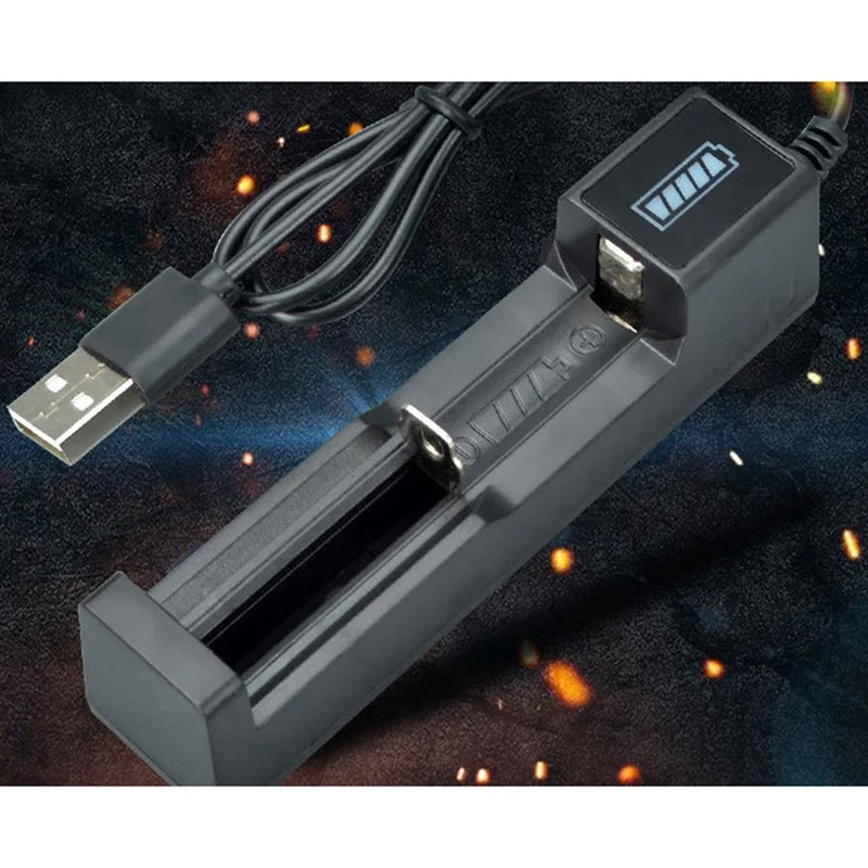 Pengisi daya baterai USB 1 Slot Universal, pengisi daya baterai Lithium isi ulang cepat untuk 18650 26650 14500 16340