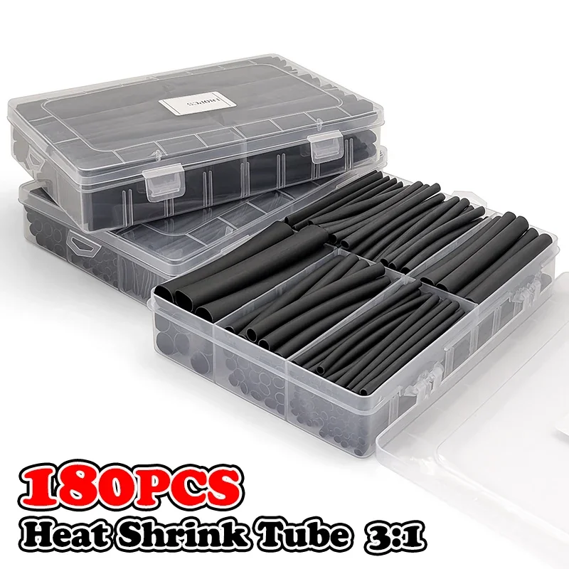 180Pcs Black 3:1 Flame Retardant Heat Shrink Kit For Game Console Controller Charging Wire Crack Insulation Protective Wrap