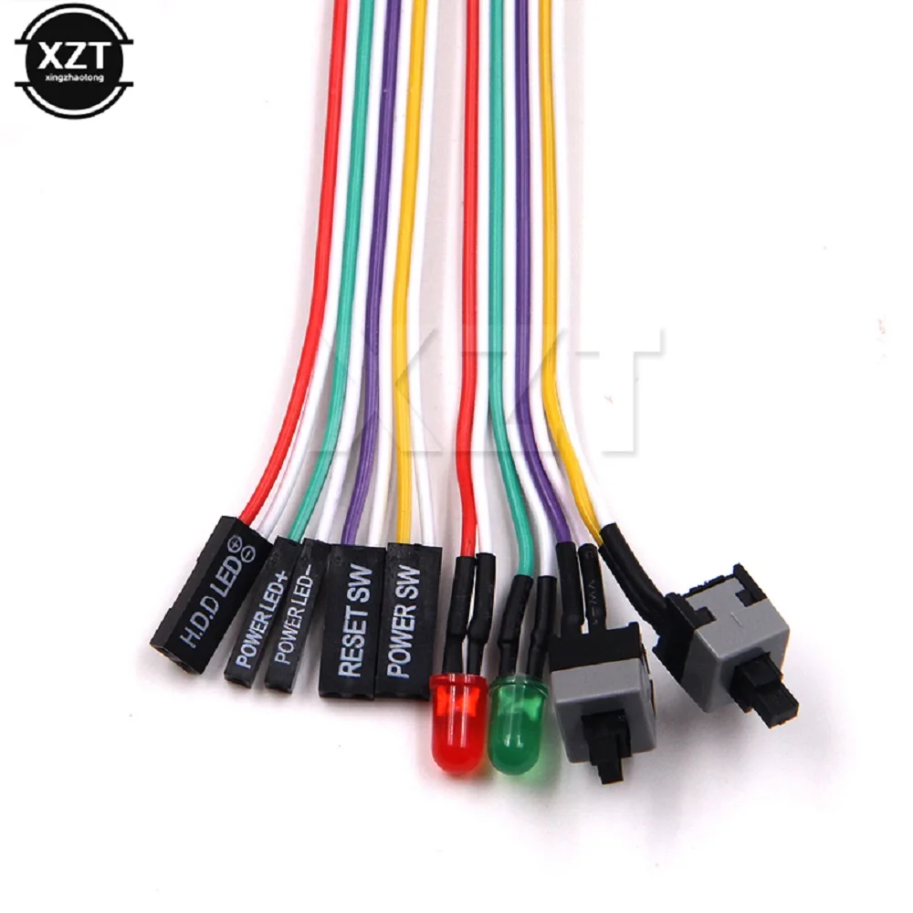 Universal High Quality PC Case Red Green LED Lamp ATX Power Supply Reset HDD Switch Lead 20"for PC Motherboard Cable Wholesale