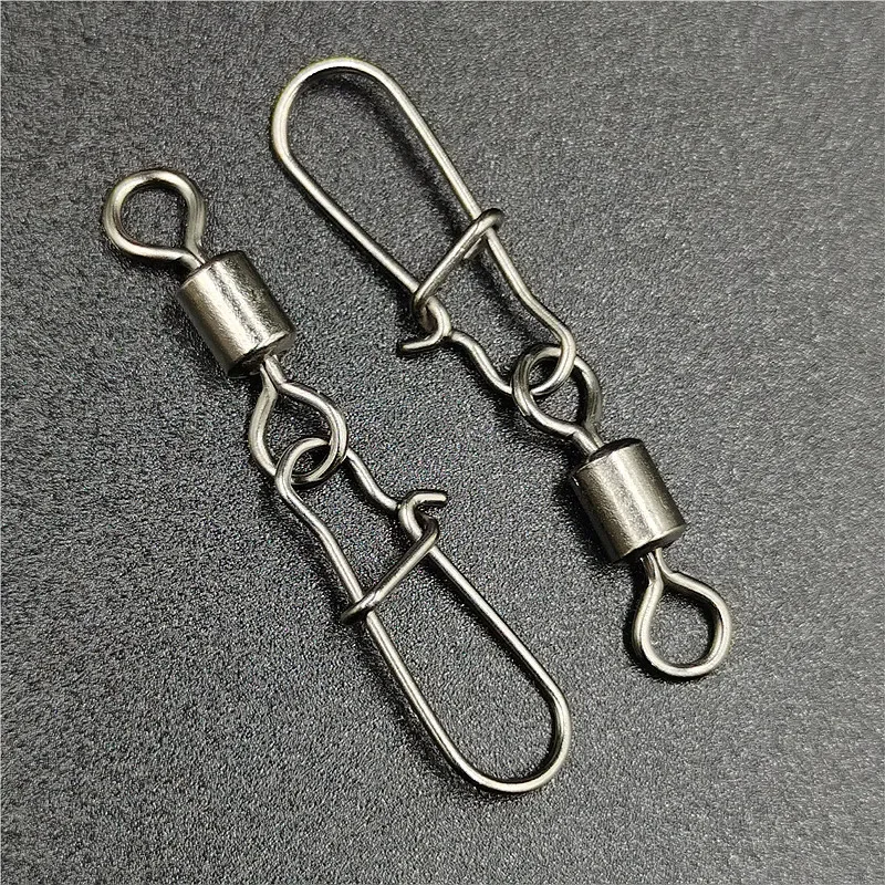 50pcs/lot Fishing Connector 2# 4# 6# 8# 10# Pin Bearing Rolling Swivel Stainless Steel With Snap Fishhook Lure Tackle Jig heads