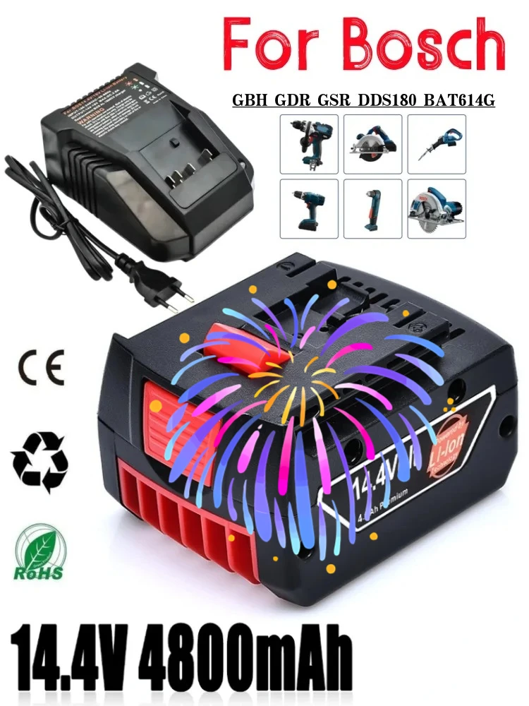 

Аккумуляторная батарея 14.4V 4800mAh для Bosch BAT614 4.8ah, замена литий-ионного аккумулятора для электрической дрели-шуруповерта