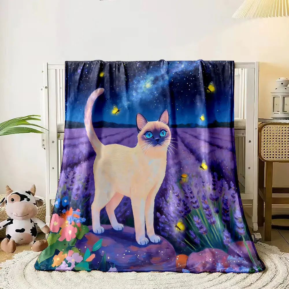 

Multi-Size Siamese Cat Fantasy Forest Theme Print Blanket Home Travel Camping for Adults and Kids Luxury Gifts Picnic Blanket