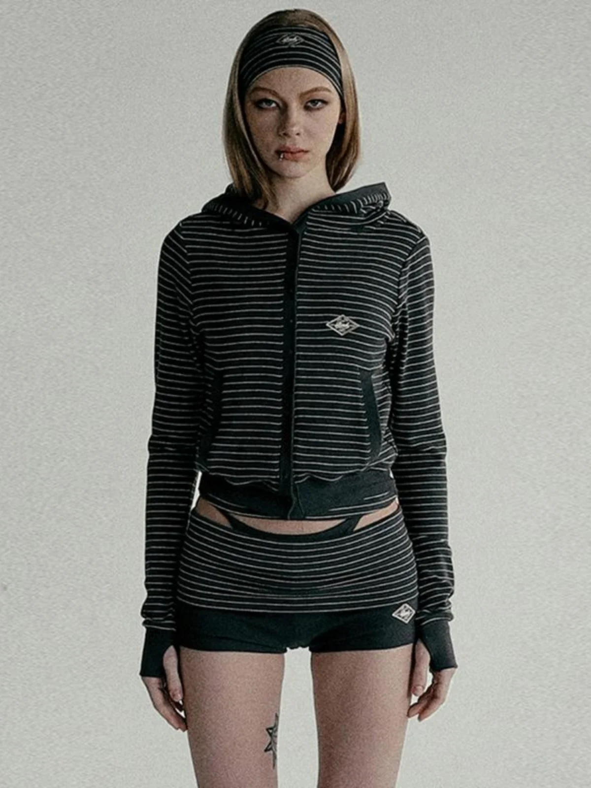 

American Sle Hot Girl Striped Hoodie Women's Spring Autumn Loose Retro Casual Jaet Trendy Long Sve ort Length Commute