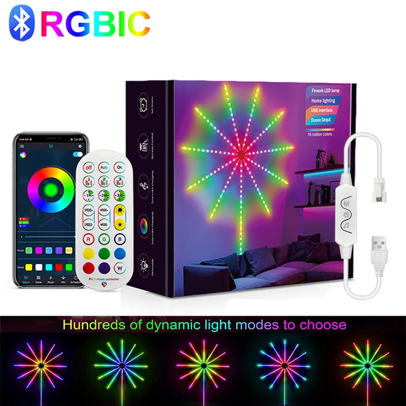 

Smart Led Strip Lights Rgbic Usb 5V Music Sync Led Lights Strips Firework Bluetooth Led Tape Lights Adhesive Wall Decoration