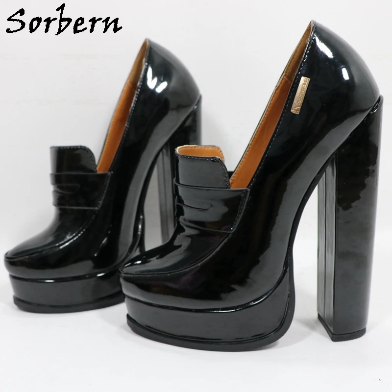 Sorbern Black Women Pumps 18Cm Block High Heel Platform Round Toe Unisex Shoes Style Ol Party Heels Custom High Arch Multi Color