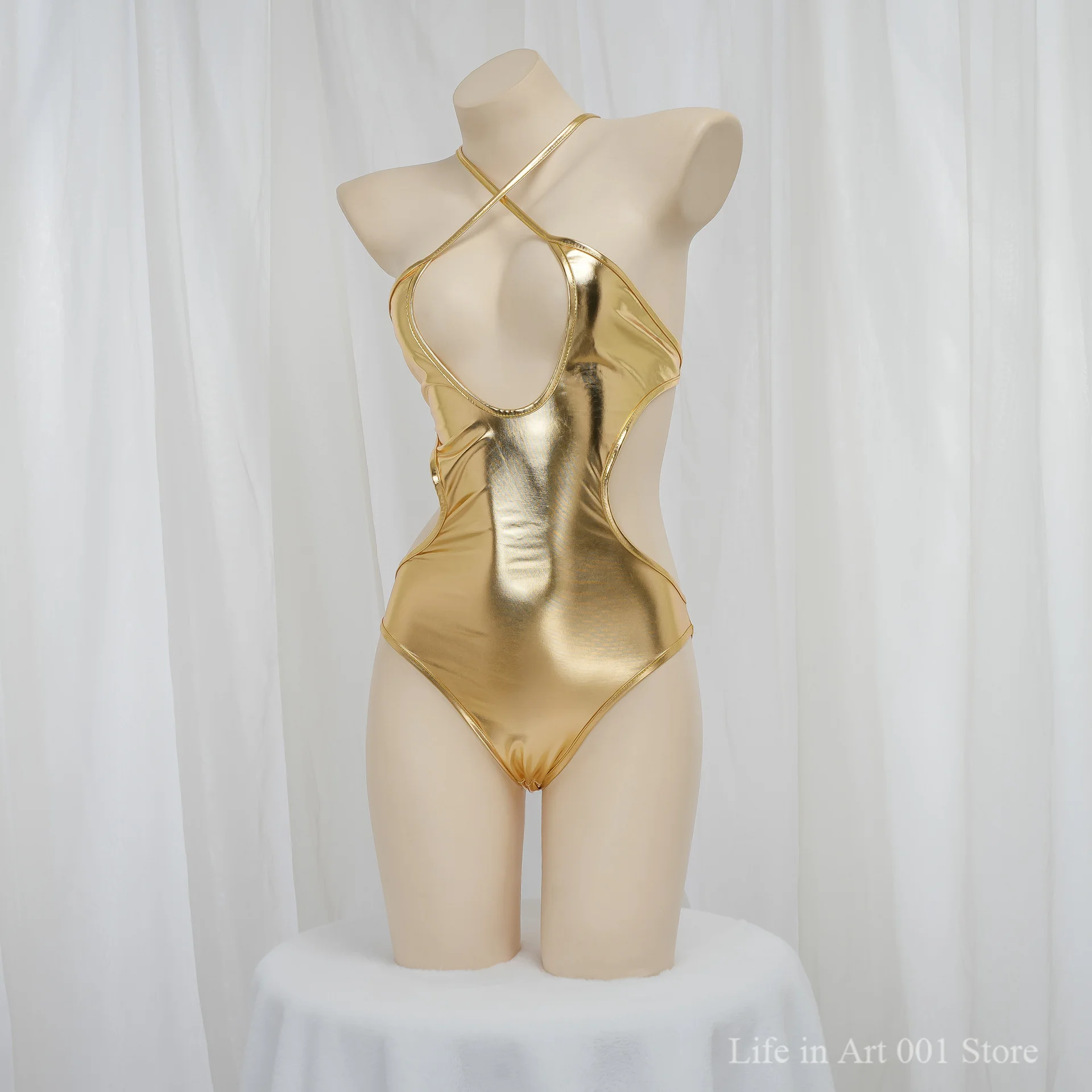 OA Sexy CyberPunk Halter Hollow Out Women Swimwear One Piece Swimsuit Female High Cut Bather Bathing Suit Beachwear Bodysuit