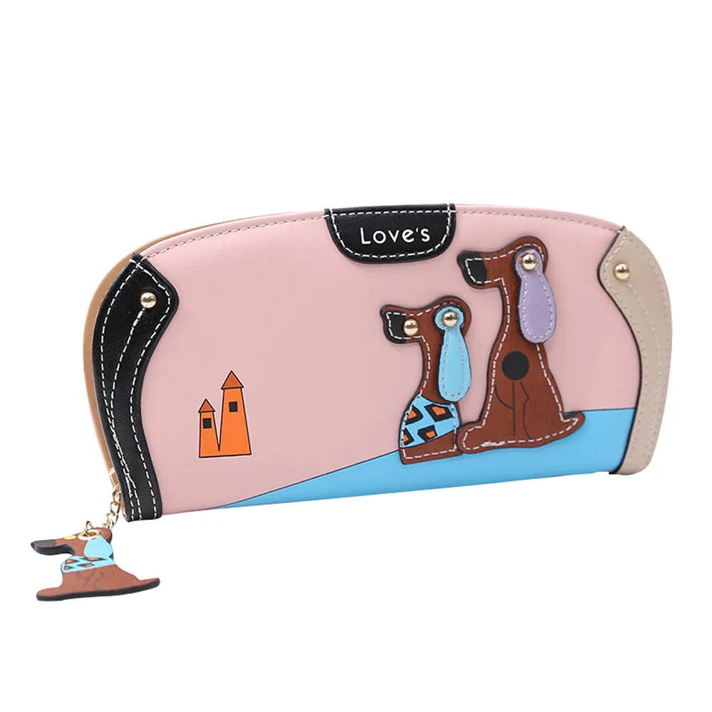 Frauen Geldbörse Cartoon Hund Designer Leder niedlichen Geldbörse langen Reiß verschluss Karten halter Brieftaschen große Kapazität weibliche Brieftasche Clutch