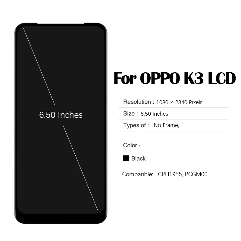 LCD Screen for 6.50 inches OPPO K3 CPH1955, PCGM00 LCD Touch Screen Digitizer Assembly with Repair Tool and Glue for realme x