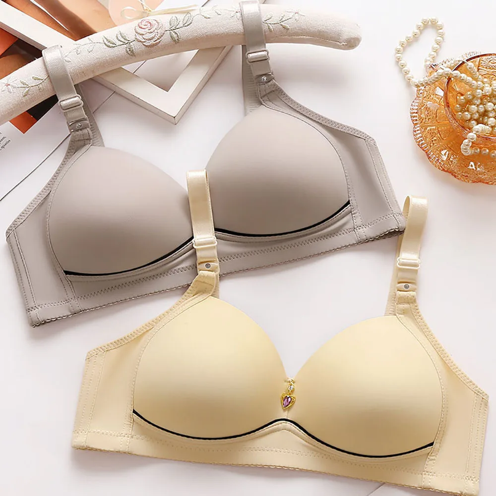 

New Non-magnetic Thin Cup Bra Glossy Large Size No Underwire Comfortable Breathable Bra Female Solid Push Up Gathered Underwear