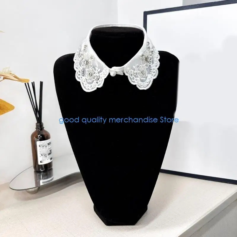 

Y5JD Дышащий накладной воротник с мерцающими стразами для выпускного вечера