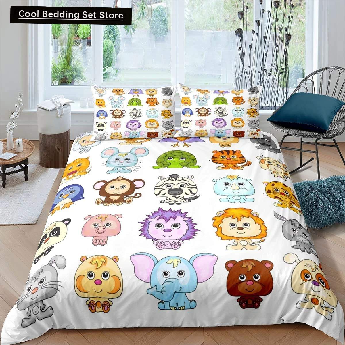 

Kids Cartoon Animal Zebra Giraffe Fox Kangaroo King Queen Duvet Cover Boy Girl Rabbit Wildlife Bedding Set Polyester Quilt Cover