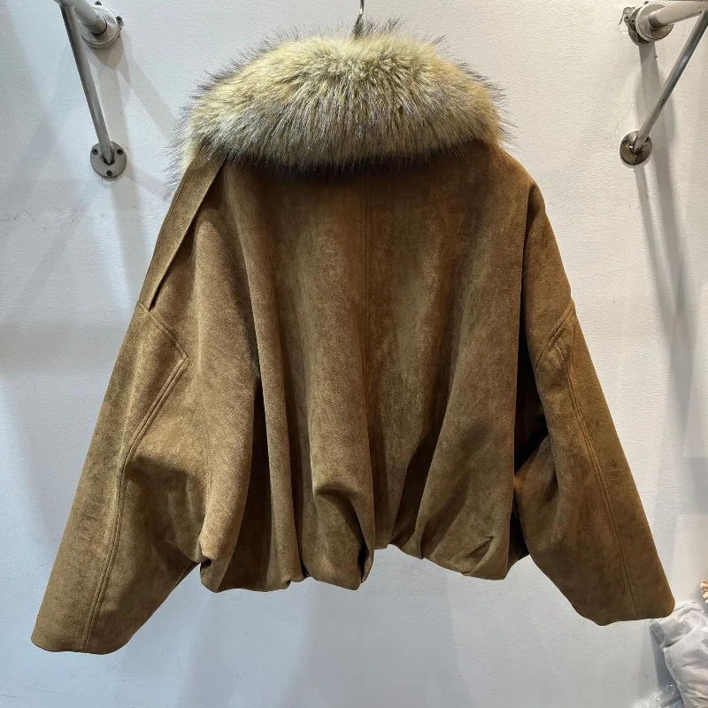 Amerikanischer Stil Vintage Wildleder Parka Kunstpelzmantel für Damen 2025, Herbst-Winter, High-End-Jacke, Oberteil, lange Ärmel, Reißverschlussjacke