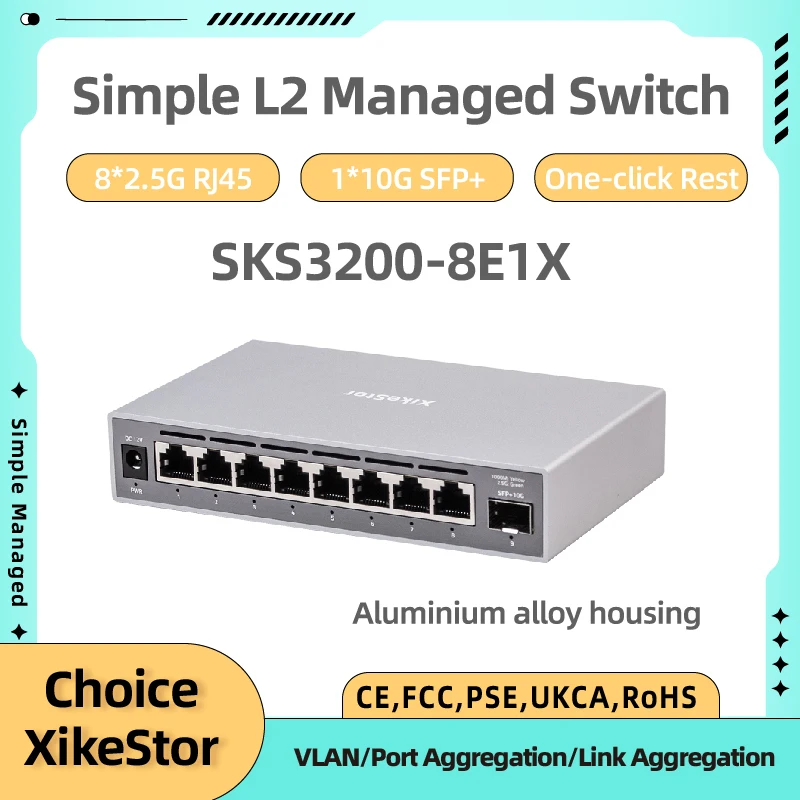 

XikeStor 2.5G Simple L2 Managed 8 Ports 2.5G RJ45 1-Port 10G SFP+ Ethernet Support VALN/ Port Aggregation One-click Reset New