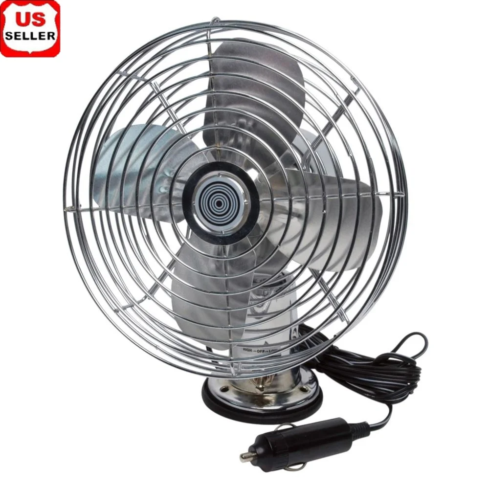 

Металлический вентилятор для грузовика или автобуса, 12 В, с креплением на приборную панель, винтажный хромированный 2-скоростной электрический вентилятор охлаждения для транспортных средств RP-1179