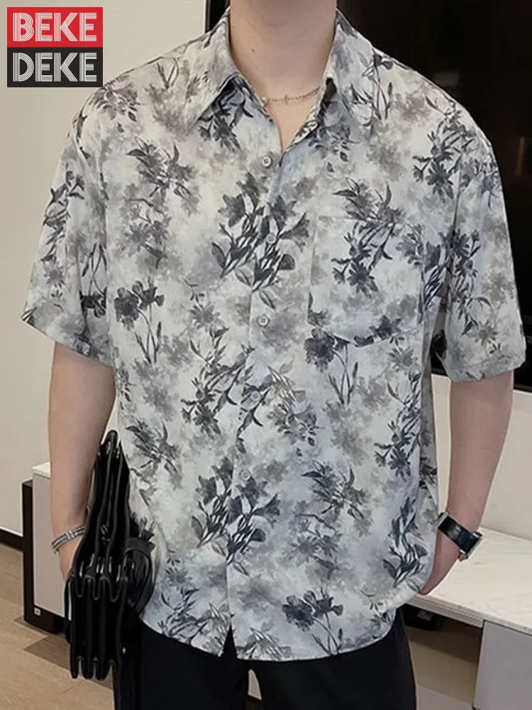 Summer Vintage Floral Printed Casual Beach Shirt Single Breasted Lapel Collar Loose Fit Tops Fashion New Designer Shirts Man Top