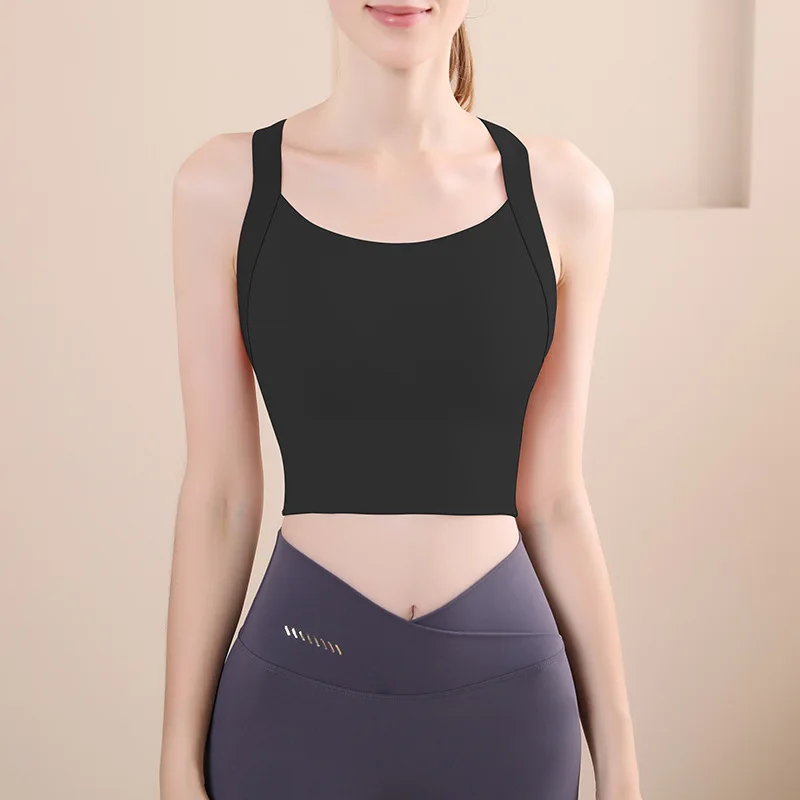 High Strength Anti-Shock Sports Underwear Women Outerwear Yoga Tank Top Run Fit Bra Four Rows of Buttons Fixed  Strap