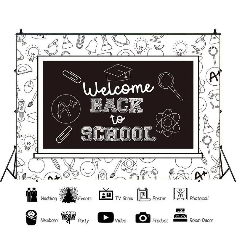 Black White Blackboard Welcome Back To School Portrait Photography Background Vinyl Backdrop Painting Photocall Studio Props